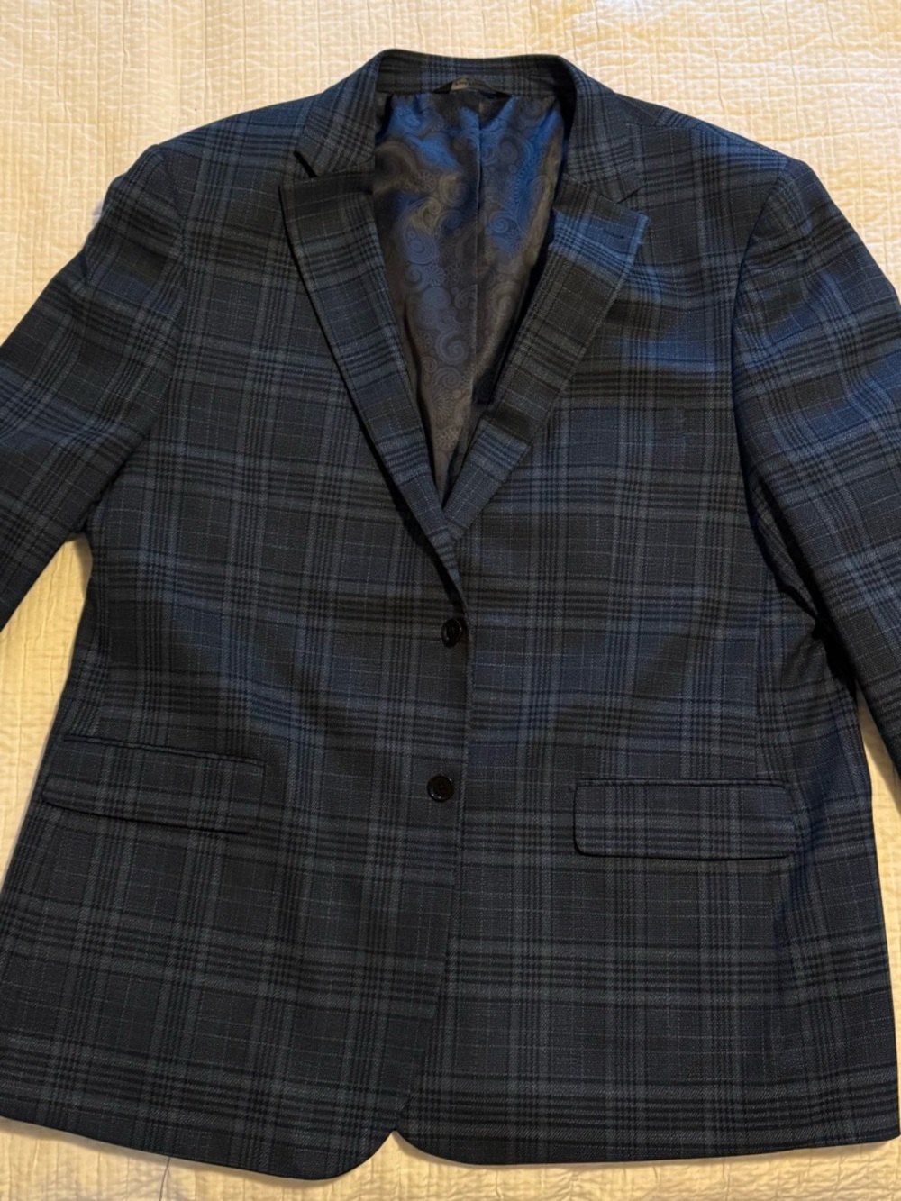 Paul Fredrick Navy and Black Plaid Sport Coat Like New 50L
